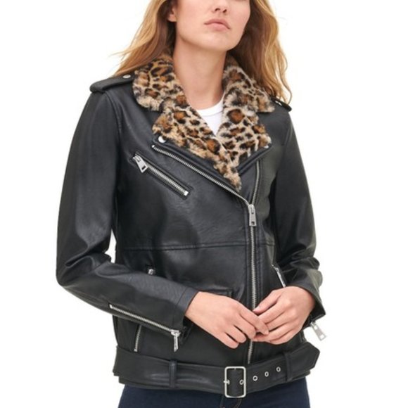 Levi's Faux Leather Faux Fur Collared Moto Jacket